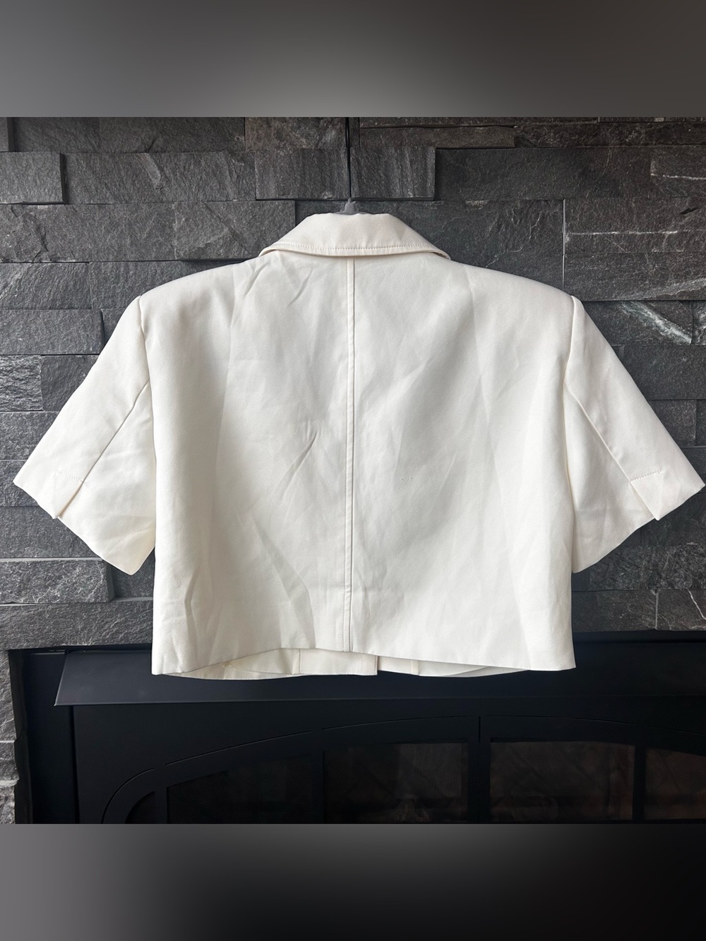 Mable Cream Short-Sleeve Cropped Blazer Jacket - Picture 3 of 4